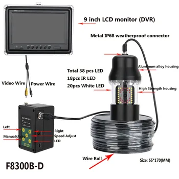 9 İnç DVR Kaydedici 20 m / 50 m / 100 m Sualtı Balıkçılık Video Kamera Balık Bulucu IP68 Su Geçirmez 38 LEDs 360 Derece Dönen Kamera