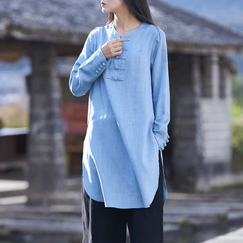 Aransue Bahar Ve Yaz Kadın Outweawr Gömlek Bambu Kenevir Uzun Gömlek Ceket Keten Vintage Bluz Uzun Tasarım Blusa,#BX365