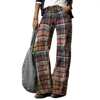 Artı Boyutu Vintage Denim Kot Kadın Retro Yüksek Bel Geniş Bacak Çiçek Baskı Uzun Gevşek Kot Pantolon Pantolon İş için