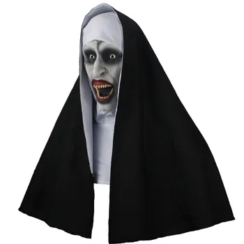 Cadılar bayramı Korku Rahibe Maskesi Cosplay Korkunç Kanlı Hayalet Şeytan Lateks Maskeleri Başörtüsü İle Tam Yüz Kask Parti Kostüm Sahne