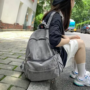 Yeni Gri Denim Sırt Çantası kadın Eğlence Seyahat Gezisi omuzdan askili çanta Kadın Moda Okul Çantaları İçin Uygun Erkek Ve Kız Mochila