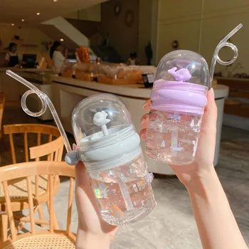 Yaratıcı Su Sprey Saman Fincan Fırıldak Fincan Sevimli çocuk plastik bardak Ölçekli Anti-fall Taşınabilir Su Bardağı