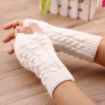 1 Çift Sonbahar Kış Kadın örgü eldivenler Kol Bilek Kol el ısıtıcı Kızlar Eşkenar Dörtgen Uzun Yarım Kış Eldivenler Parmaksız Eldiven
