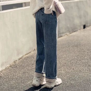 Artı Kadife Kalınlaşma Geniş Bacak Kot Kadın Yeni Kış Uzunluğu Koreli Öğrenciler Gevşek Sıcak Yumuşak Hip Hop Erkek Arkadaşı Serin Streetwear