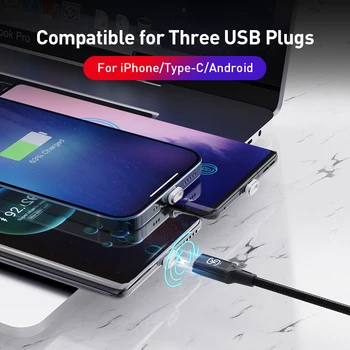 Manyetik 3 İn 1 USB Kablosu Süper Şarj Tipi C QC 4.0 iPhone İçin Hızlı Şarj 13 12 Mıknatıs Şarj USB C Samsung S22 S21