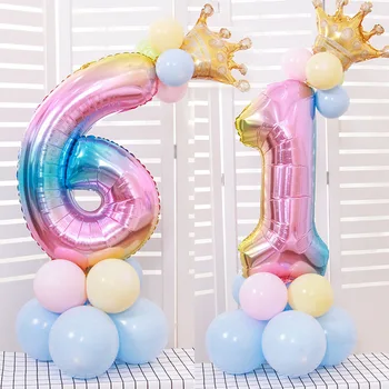 Numarası Mutlu Doğum Günü 32 InchGadient Renk Dijital Balonlar Takım Sahne Düzenlemek Doğum Günü Partisi Helyum Baloons Parti Dekorasyon