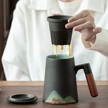 LUWU dağ tasarım seramik çay bardağı filtre ile seramik kahve fincanı çin çay bardağı 400 ml