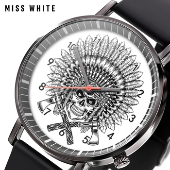 Yeni trend lüks izle erkekler ve kadınlar hediye kafatası renk siyah ve beyaz saatler kuvars spor kol saati