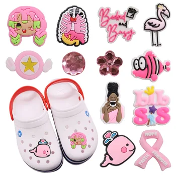 Tek Satış 1-12 adet PVC Ayakkabı Takılar Pembe Balina Yıldız Toka Kız Aksesuarları Ayakkabı Süsler Fit Croc Jıbz Çocuklar Parti Mevcut