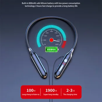 Kebidu Kablosuz 100 Saat Dayanıklılık Bluetooth5. 0 Kulaklık Stereo Bas Kulaklık Boyun Bandı Güç LED Ekran Kulaklık TF Kart Yeni