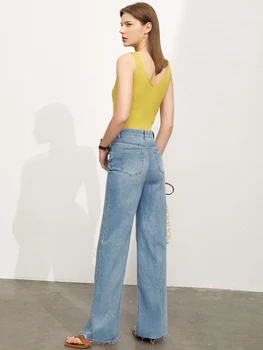 Amii Minimalizm Yaz Yeni kadın Kot Moda Yüksek Bel Gevşek Uzun kadın pantolonları Streetwear Kot Kadınlar İçin 12140663