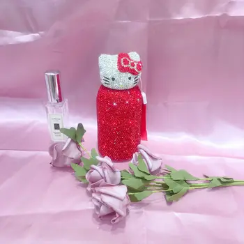 Kawaii Lüks Hello Kitty Elmas Gömülü Vakum Bardak 304 Paslanmaz Çelik Sevimli Hello Kitty Buz Tutma Yalıtımlı Kupa Kız Hediye