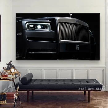 Siyah Serin Rolls Royce Araba Lüks Araba sanat posterleri Tuval Boyama Duvar Baskı Resim Oturma Odası Ofis Çocuk Odası Modern Ev Dekor