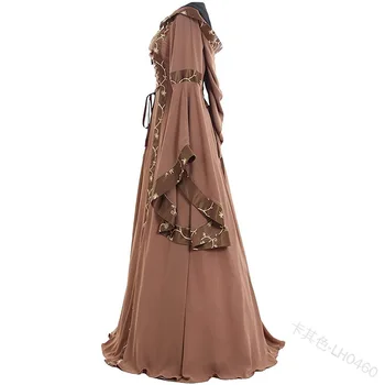 Kadınlar Yeni Ortaçağ Elbise Kostüm Rönesans Gotik Cosplay Kapşonlu uzun elbise Kadın Retro Steampunk Fantezi Elbise Cadılar Bayramı 5XL