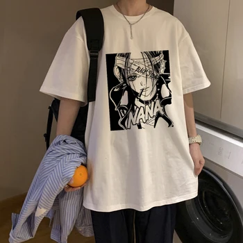 Nana Osaki T-Shirt Anime Siyah Taşlar Baskı Streetwear Erkekler Kadınlar Beyaz Moda Büyük Boy T Shirt Saf Pamuk Harajuku Tees Tops