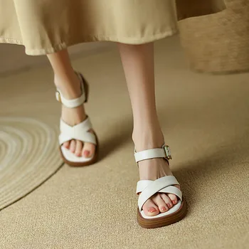 FEDONAS 2022 Kadın Sandalet Yeni Varış Hakiki Deri Pompaları Ofis Bayanlar Rahat Temel Kalın Topuklu Platform Ayakkabılar Kadın Yaz