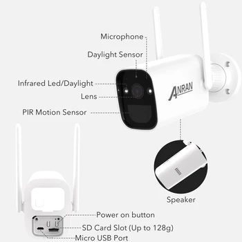 ANRAN Kablosuz Video Gözetim 3MP Pil Açık Kamera Sistemi Ses Su Geçirmez Gece Görüş Şarj Kamera cctv APP