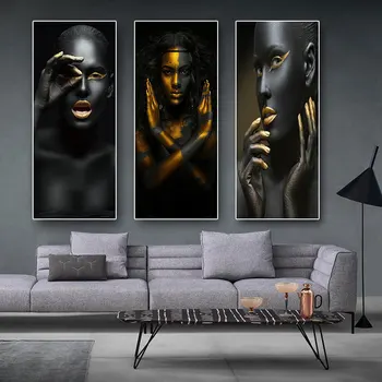 Afrikalı Kadın dekoratif tablolar Duvar Sanatı Posterler Ve Baskılar Siyah Eller Holding Altın Mücevher Tuval Resimleri Ev Dekorasyonu