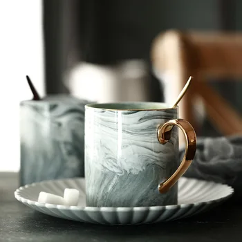 Glod Mermer Porselen Kahve Kupa Seramik Çay Süt Kupası Yaratıcı Düğün Hediyesi
