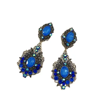 Vintage Abartılı Küpe Barok Mavi Kristal Zarif Muhteşem El Yapımı Küpe kadın mücevheratı