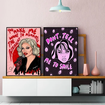 Feminist Kız Tuval Boyama Söyleme Gülümseme Alıntı Baskılar Kadın Duvar Sanatı Resimleri Feminizm Posterler Kız Odası Ev Dekor