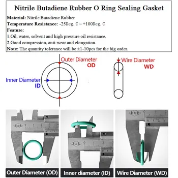 10 adet NBR O Ring Conta Conta Kalınlığı CS 2.54 mm OD 6~190mm Nitril Bütadien Kauçuk Spacer Yağ Direnci Yıkayıcı Yuvarlak Şekil