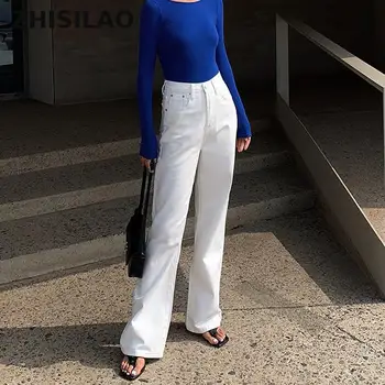 ZHISILAO Beyaz Geniş Bacak Kot Kadın Erkek Arkadaşı Retro Gevşek Yüksek Bel Kot pantolon Femme Sonbahar 2021 Kot Streetwear