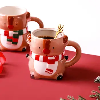 Seramik Noel kupa geyik hayvan sevimli karikatür ıns rüzgar yaratıcı fincan kahve süt yapmak için hediyeler vermek için sevimli kahve kupalar ve bardaklar
