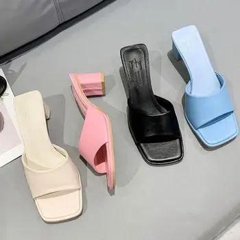 2022 Kadın Tasarımcı Yüksek Topuklu Slaytlar Katır Yaz Kalın Blok Sandalet Terlik Lüks Tıknaz Ayakkabı Ytmtloy Kapalı Sapatos Mulhe