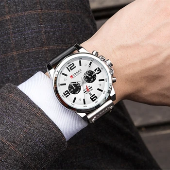 Moda Klasik Siyah Beyaz kronograf saat Erkekler CURREN erkek Saatler Casual Kuvars Kol Saati Erkek Saat Reloj Hombre