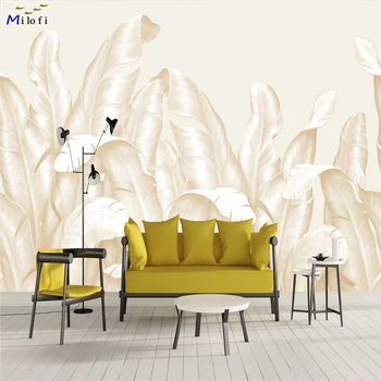 Milofi özel 3D duvar kağıdı duvar İskandinav altın muz yaprağı el-boyalı duvar tablosu oturma odası ev dekorasyon boyama