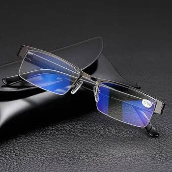 Mavi Film Anti mavi ışık okuma gözlüğü erkekler kadınlar Metal yarım çerçeve hipermetrop gözlük Diyoptri +1.0 1.5 2.0 2.5 3.0 3.5 4.0