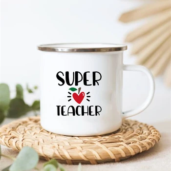 Süper Öğretmen baskılı kupalar Yaratıcı Kahve su bardakları İçecekler Tatlı Kahvaltı süt kupası Emaye Kupalar Kolu Drinkware Öğretmen Hediyeler