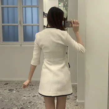 Ofis Bayan Elbise Tek Göğüslü Cep Elbise Zarif Yarım Kollu Fransız Marka moda Elbise Kadın