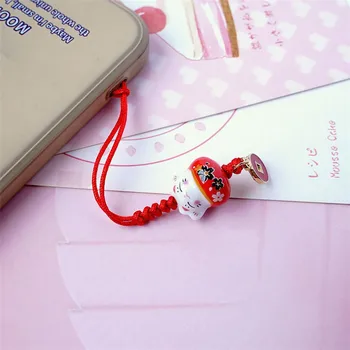 Kawaii Japon Şanslı Kedi Telefon Kordon Maneki Neko Anahtarlıklar telefon süsü Dua Servet Servet Anahtarlık İyi Şanslar Kolye