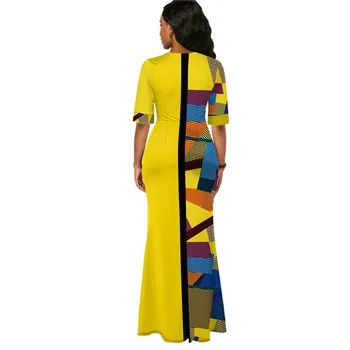 Kadınlar Zarif Yuvarlak Yaka Geometrik Baskı Ekleme Mizaç Maxi Elbise Balo Parti Bayanlar Moda Yarım Kollu Elbise