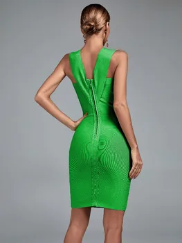 Bandaj Elbise Kadınlar Yeşil Bodycon Elbise Akşam Parti Zarif Diz Boyu Seksi Derin v Boyun Doğum Günü Kulübü Kıyafetleri 2022 Yaz