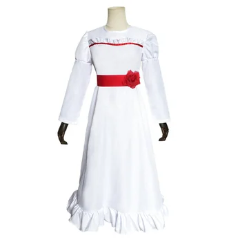 Korku filmi Annabelle evil bebek beyaz elbise yetişkin çocuk Cadılar Bayramı partisi cosplay kostüm