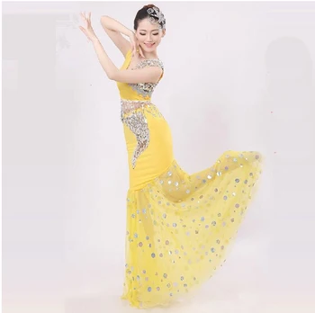 Yeni Dai Tavuskuşu Dans Kostümleri Dans Kostümleri Kadın Fishtail Etek Paket Kalça Uzun Bölüm Ulusal Kostümleri 003
