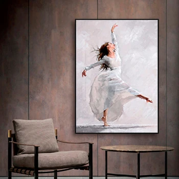 Soyut İnanılmaz Dansçı Tuval Poster Moda Baskı Beyaz Elbise Kız Duvar Sanatı Resimleri için Oturma Odası Yatak Odası Sanatsal Poster