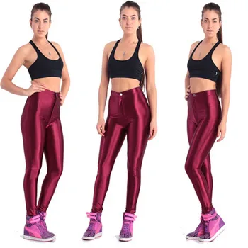 Yeni Katı Floresan Tayt Kadınlar Casual Renkli Parlak Parlak Legging Kadın Elastik Pantolon Sportif Giysiler