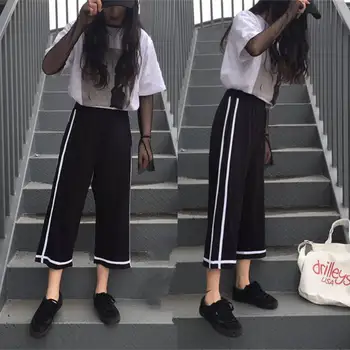 Siyah Joggers Çizgili kadın harem pantolon Yüksek Bel Örtü düz pantolon yazlık pantolonlar Kadınlar İçin 2020 Rahat Gevşek Sweatpants