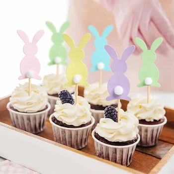 10 adet Tavşan Kek Toppers Kart Cupcake Dekor paskalya tavşanı Şekli mutlu Paskalya Parti Süslemeleri çocuklar Doğum Günü Partisi Malzemeleri