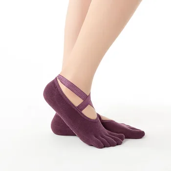 Kadın Beş Tam Ayak Düşük Kısa Çorap Sippers Çapraz Bandaj Kaymaz PVC Taban Bale Dans Pilatus Yoga Bayanlar Spor Çorap