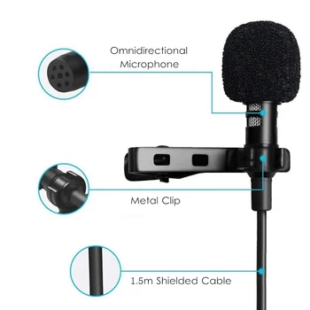 3.5 mm Taşınabilir Mini Mikrofon USB Clip-on Kondenser Mikrofon Tip-C Yaka Yaka Mikrofonu 1.5 M Kablolu Akıllı telefon dizüstü PC İçin