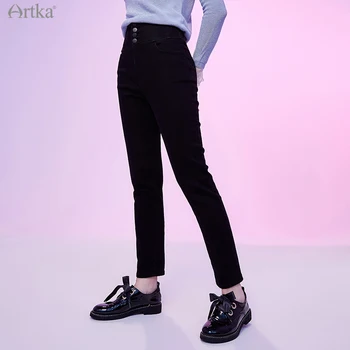 ARTKA 2020 Kış Yeni Kadın Kot Moda Yüksek Bel Ateş Kalınlaşmak Kadife Denim kalem pantolon Rahat Skinny Jeans Kadın KN22007D