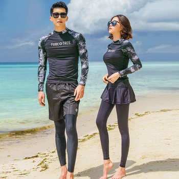 Döküntü Muhafızları Erkek Kadın 3 Adet Uzun Kollu Gömlek Şort Pantolon Çiftler Mayo Sörf Mayo Rashguard Wetsuits 2018 Yeni