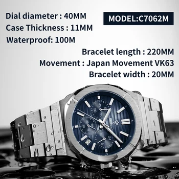 Yeni CADISEN Üst erkek saati Otomatik Kuvars Saat Japonya VK63 Paslanmaz Çelik İş Lüks Safir Saat Relogio kol saati