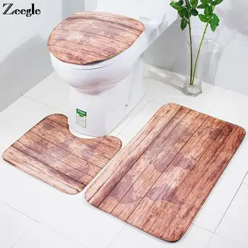 Zeegle Ahşap Tahta Baskı Tuvalet Banyo mat seti kaymaz zemin halısı Banyo Su Emici Banyo Halı Kilim