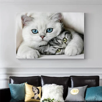Beyaz Kedi Hayvanlar Tuval Boyama Posterler ve Baskılar duvar Sanatı Resimleri ıçin Oturma Odası Ev Dekor Cuadros Hiçbir Çerçeve